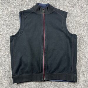 Tommy Bahama Vest Mens L Black Blue Reversible Full Zip Cotton Mock Neck Casual